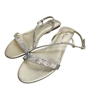 Linea Paolo Sandals Size 8.5 Leather in Gold Snakeskin Print Strappy Flat Sandal